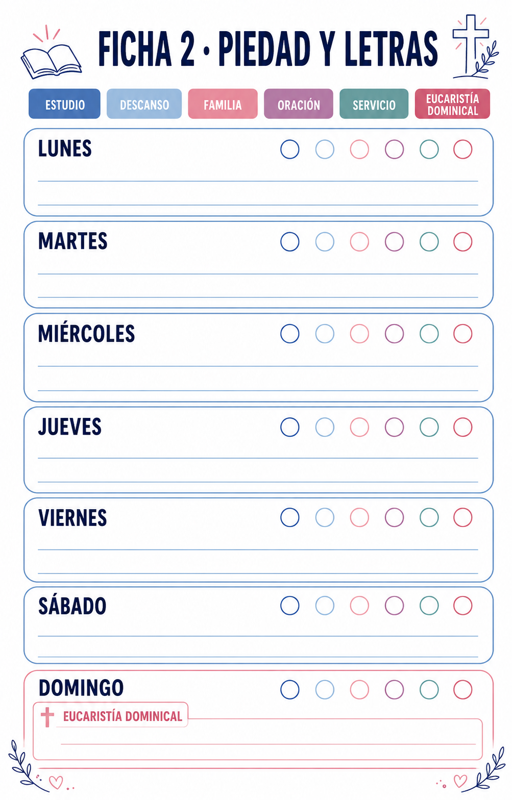 Horario semanal familiar Piedad y letras